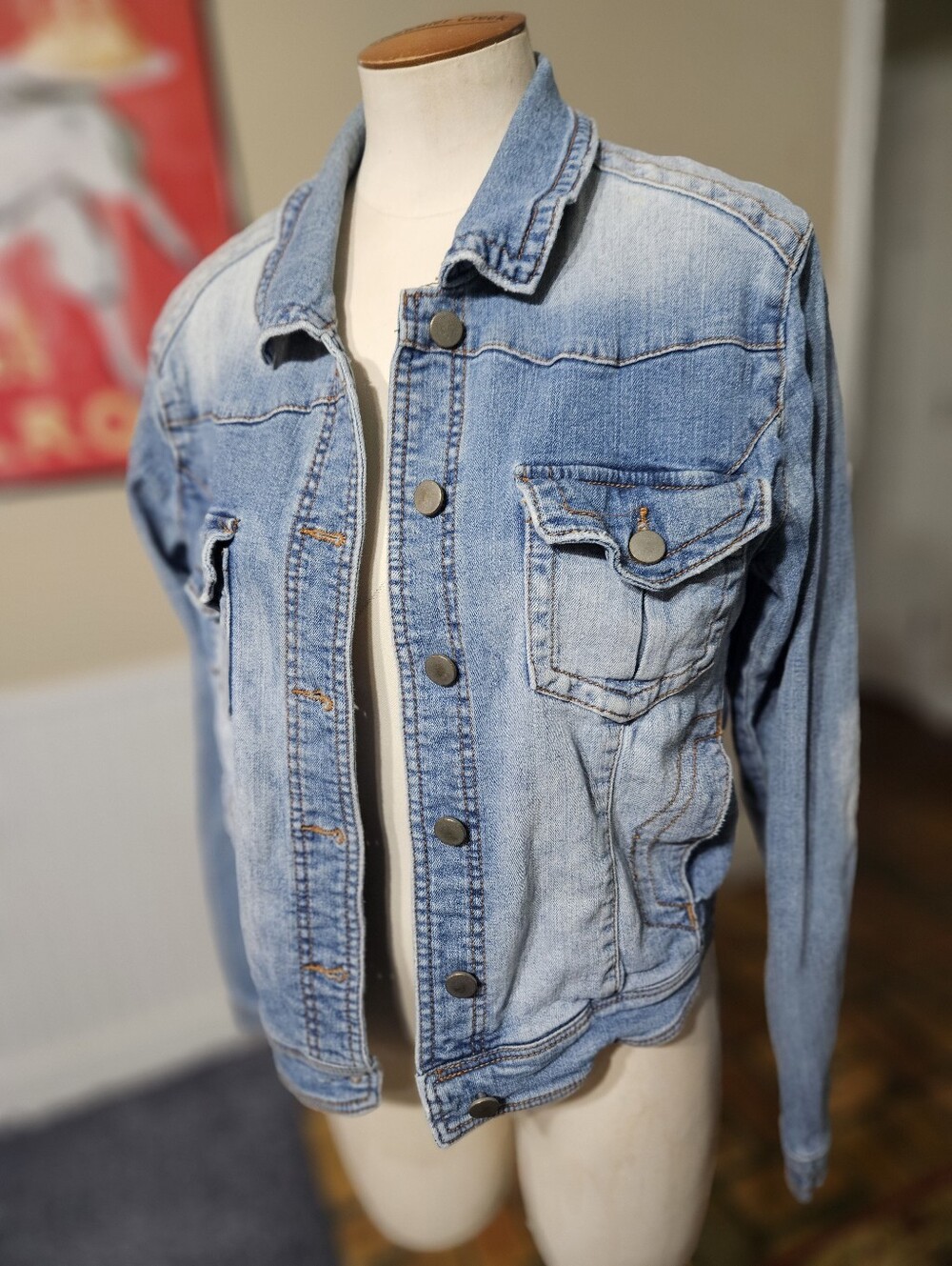 Love Fire Denim Distressed Jean Jacket XL - Picture 2 of 5